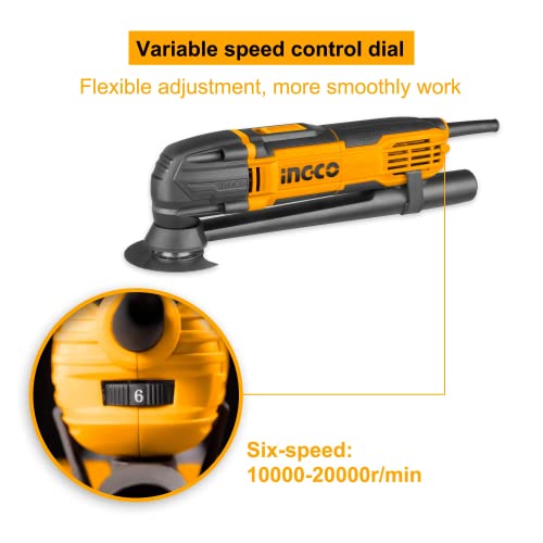 Ingco MF3008 Multi-Tool Kit, 300W, 10000-20000RPM, 6 Speed Control, Angle Adjustment & 8Pcs Accessories - Image 4