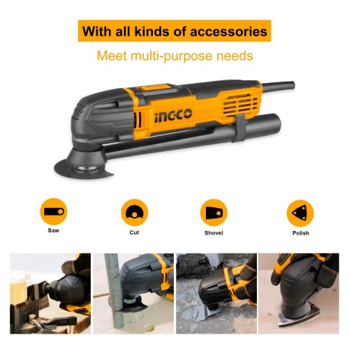 Ingco MF3008 Multi-Tool Kit, 300W, 10000-20000RPM, 6 Speed Control, Angle Adjustment & 8Pcs Accessories - Image 2
