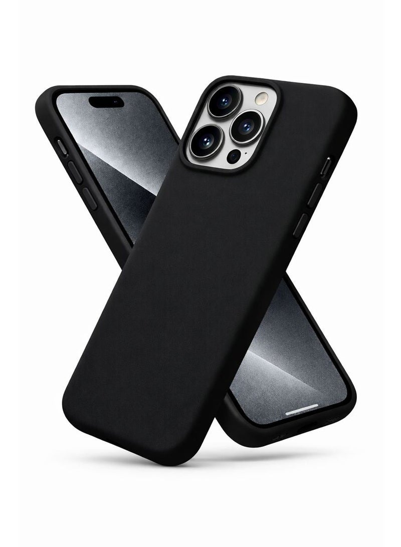 iphone 15 Pro Liquid Gel Silicone - Protective Cover with Microfiber Interior, Soft Silky Touch, Anti-Scratch, Thin Shockproof Cover - Black