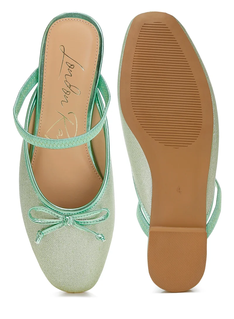 London Rag Glitter Ballet Mules in Champagne Green
