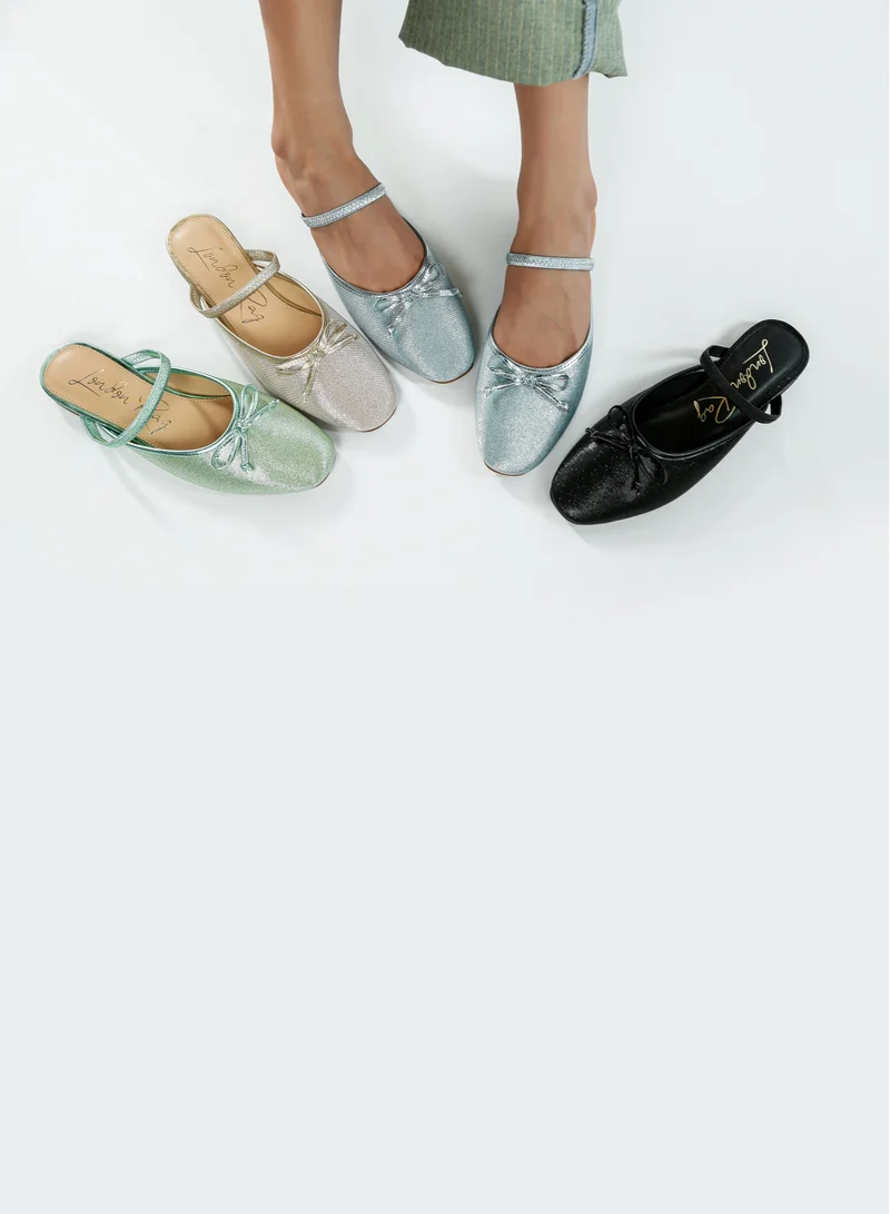 London Rag Glitter Ballet Mules in Champagne Green