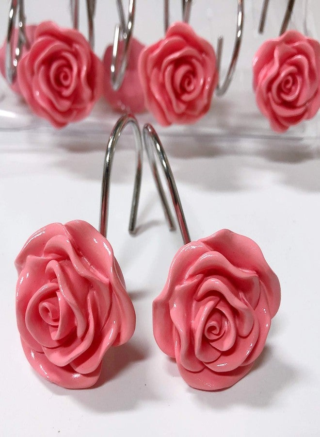 DLD 12 PCS Home Fashion Decorative Anti Rust Shower Curtain Hooks Rose Design Shower Curtain Rings Hooks(Pink) - Image 4