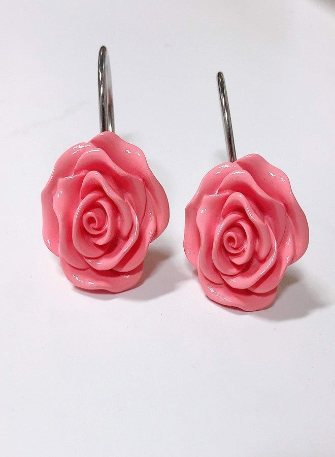DLD 12 PCS Home Fashion Decorative Anti Rust Shower Curtain Hooks Rose Design Shower Curtain Rings Hooks(Pink) - Image 2