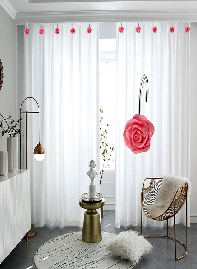 DLD 12 PCS Home Fashion Decorative Anti Rust Shower Curtain Hooks Rose Design Shower Curtain Rings Hooks(Pink) - Image 3