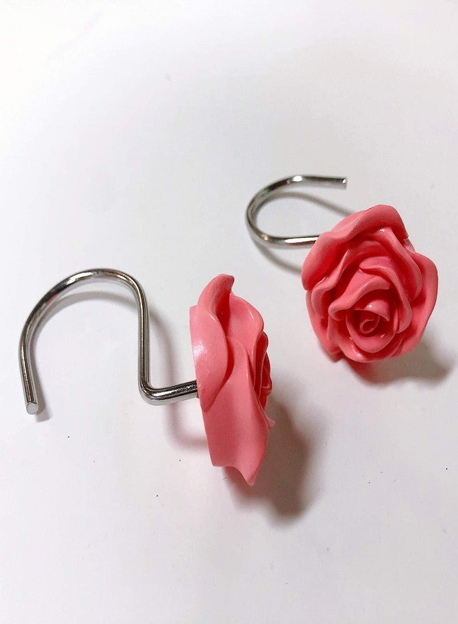 DLD 12 PCS Home Fashion Decorative Anti Rust Shower Curtain Hooks Rose Design Shower Curtain Rings Hooks(Pink) - Image 5