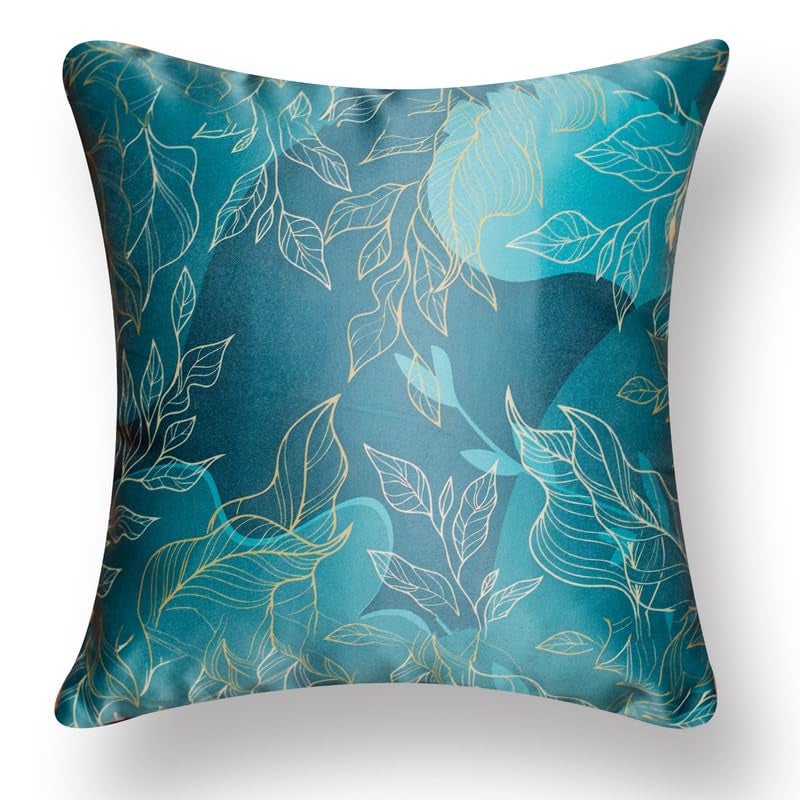 Vendola Decorative Satin Sofa Cushion Covers Set of 5, 24 Inch x 24 Inch, Sofa Pillow Cover, Green and Blue, Geometrical Design, Zipper Closure (Verdent, 24X24 Inches) - Image 3