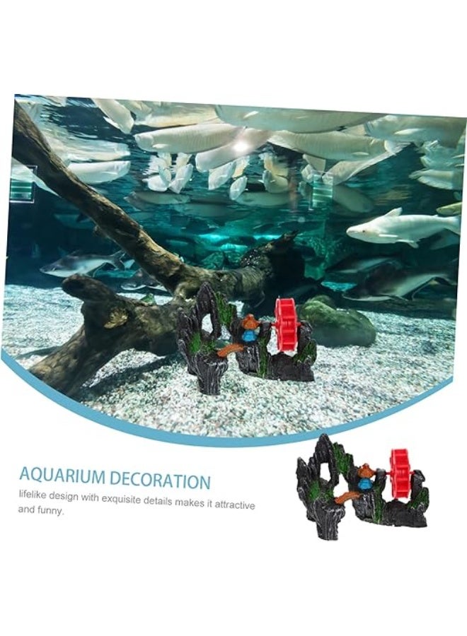 Huangxin Housoutil Aquarium Decoration Water Wheel Rockery for Fish Tank Artificial Landscape Ornament No Deformation Fading for Decor - Image 2
