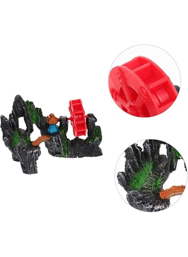 Huangxin Housoutil Aquarium Decoration Water Wheel Rockery for Fish Tank Artificial Landscape Ornament No Deformation Fading for Decor - Image 5