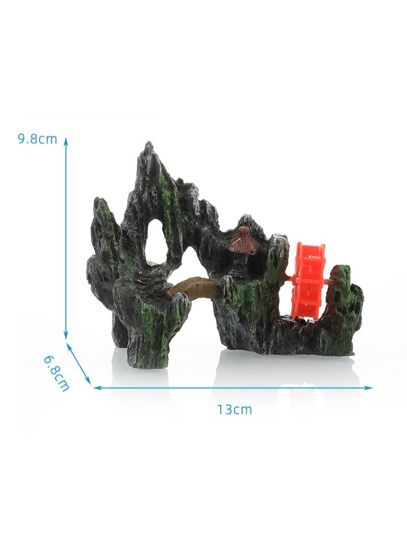 Huangxin Housoutil Aquarium Decoration Water Wheel Rockery for Fish Tank Artificial Landscape Ornament No Deformation Fading for Decor - Image 1