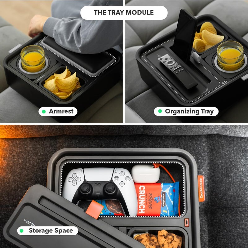 CouchConsole Original Tray - Drinks & Snacks Sofa Caddy with Armrest, Table with Phone Stand- TV Remote Control Storage and Organizer - for Living Rooms, RV, and Cars, Black/Green - Image 5