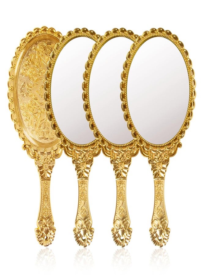 YUSONG Vintage Handheld Mirror for Makeup - 4 Pack Travel Handle Mirrors for Women Gold Embossed Flower Portable Princess Mirror Tabletop Party Classroom - Image 1