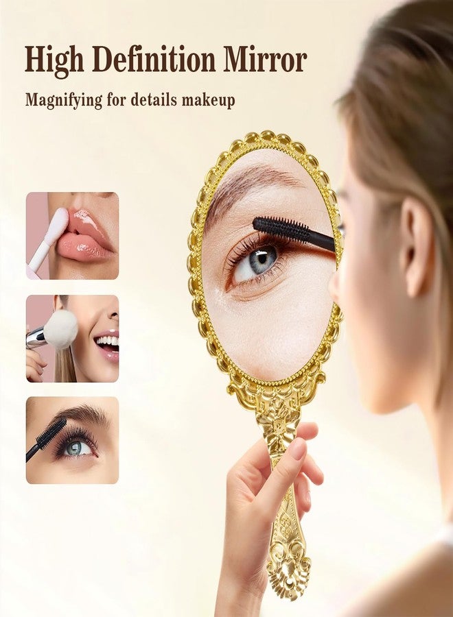 YUSONG Vintage Handheld Mirror for Makeup - 4 Pack Travel Handle Mirrors for Women Gold Embossed Flower Portable Princess Mirror Tabletop Party Classroom - Image 5