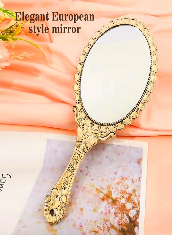 YUSONG Vintage Handheld Mirror for Makeup - 4 Pack Travel Handle Mirrors for Women Gold Embossed Flower Portable Princess Mirror Tabletop Party Classroom - Image 3