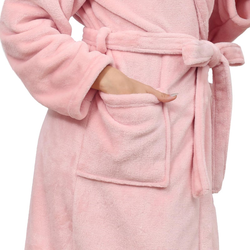 Eonkasp Plush Soft Robes for Women, Premium Fleece Womens Robe Cozy Warm Bathrobe, Light Pink, S-M - Image 4