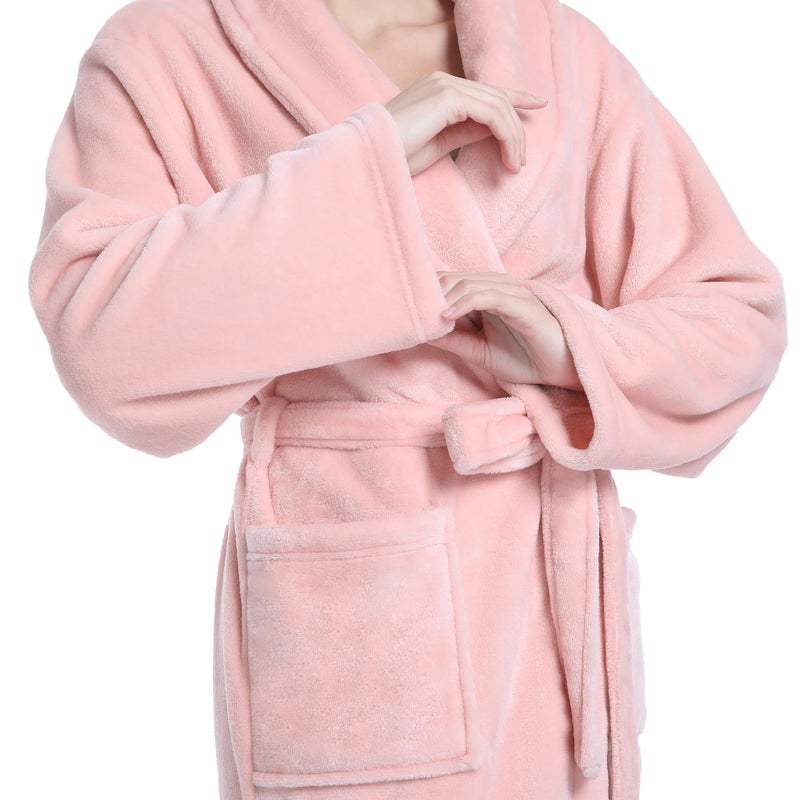 Eonkasp Plush Soft Robes for Women, Premium Fleece Womens Robe Cozy Warm Bathrobe, Light Pink, S-M - Image 3