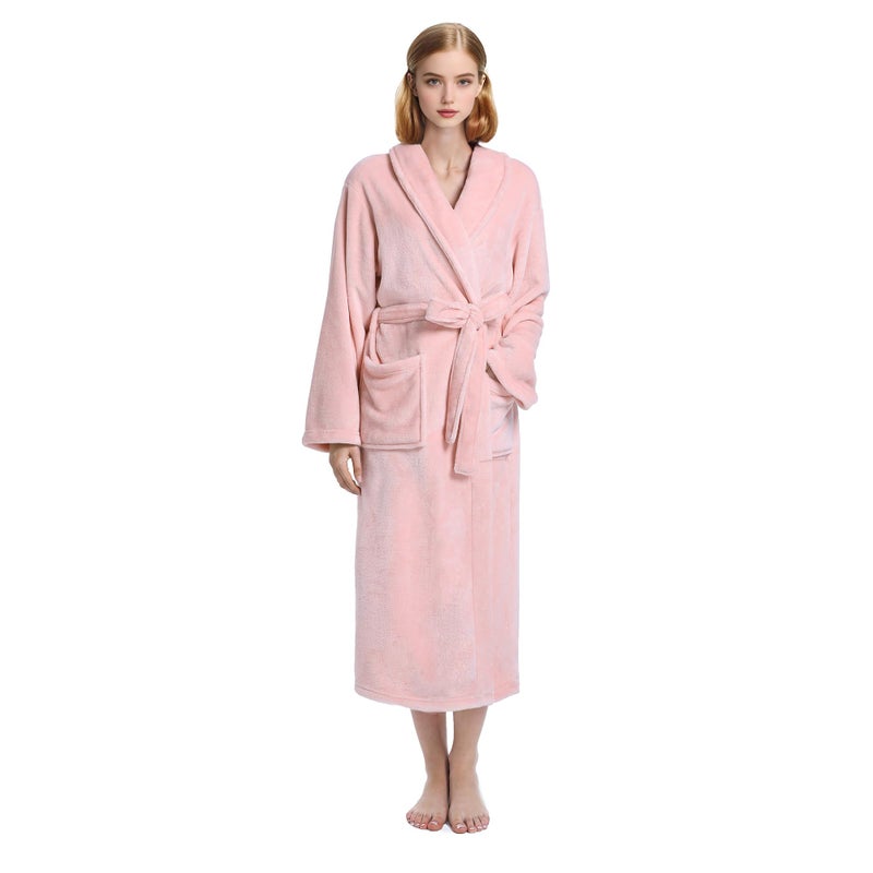 Eonkasp Plush Soft Robes for Women, Premium Fleece Womens Robe Cozy Warm Bathrobe, Light Pink, S-M - Image 1