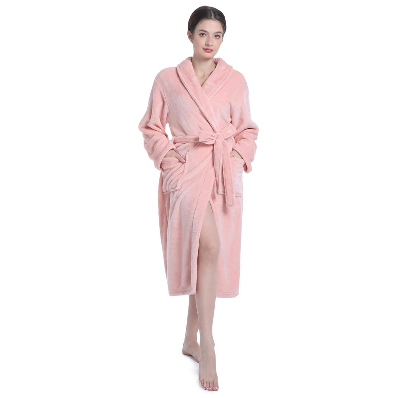 Eonkasp Plush Soft Robes for Women, Premium Fleece Womens Robe Cozy Warm Bathrobe, Light Pink, S-M - Image 5