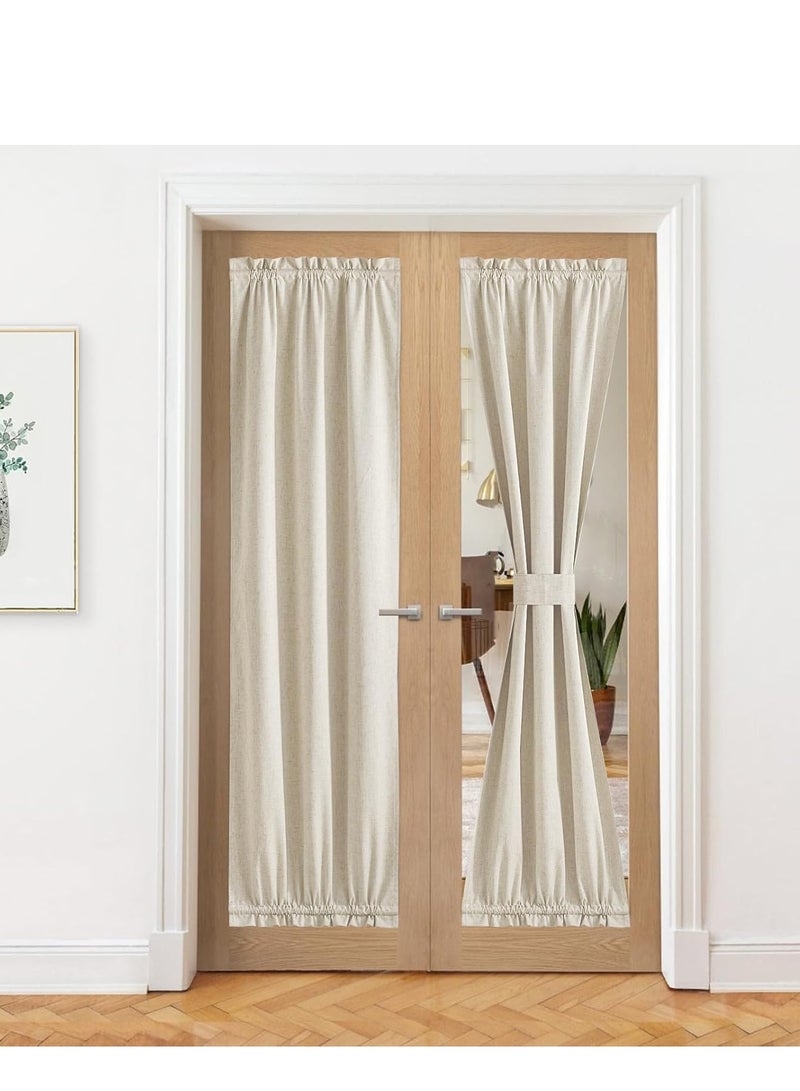 Barakah Blackout Linen Door Curtain for French Front Thermal Insulated Panel with Tieback Patio Glass Room Darkening Solid Window Panels Heat Sheer Curtains 1 Pieces - Image 1