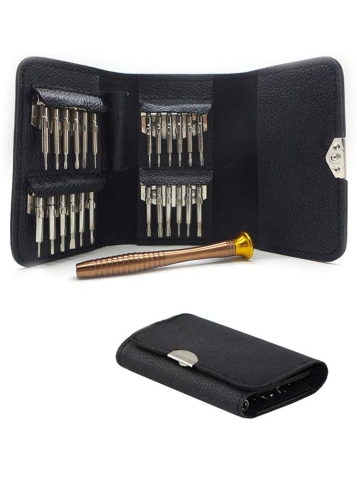 25 in 1 Portable Mini Screwdriver Repair Tool Kit with Leather Case, Pentalobe 0.8 1.2 P5 Torx T5 Screwdrivers for MacBook Pro, Tablets, Laptops, Cell Phones, Watches, Glasses, iPad  - Image 1
