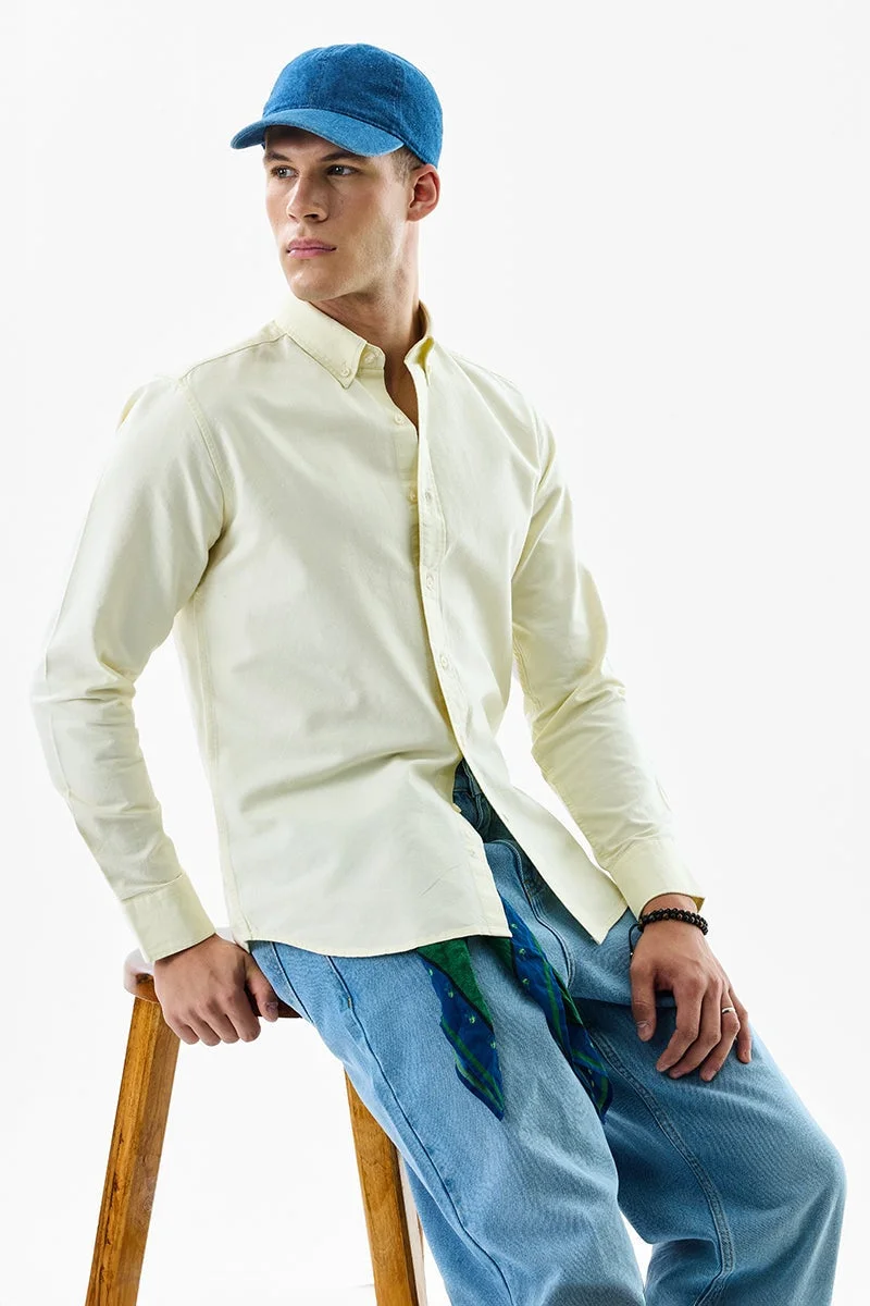 SNITCH Light Yellow Solid Long Sleeve Slim Fit Formal Core Lab Shirt