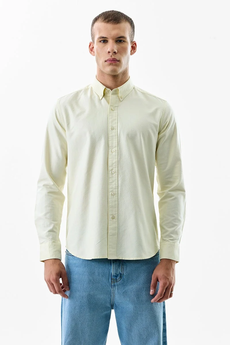 SNITCH Light Yellow Solid Long Sleeve Slim Fit Formal Core Lab Shirt