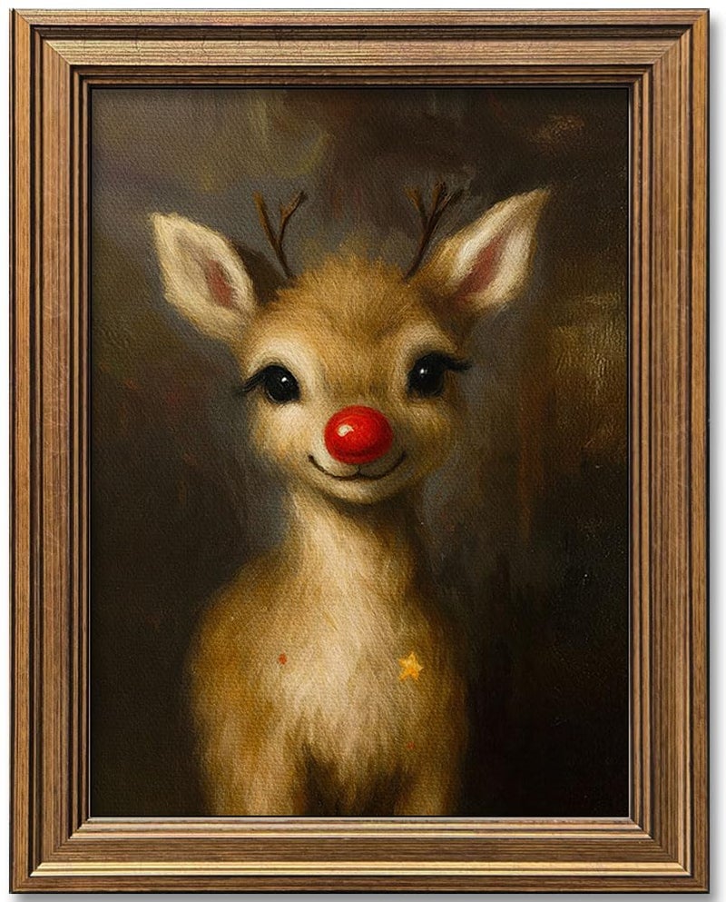 Hamduker Clown Reindeer Wall Art Decor Christmas Xmas Art Reindeer Posters Cute Clown Reindeer Pictures for Office Living room Bedroom Size 95x12x1pcs - Image 2