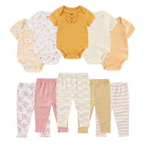 Ruliby Baby Girl Bodysuit and Pant Set Summer Soft Newborn Clothes Outfits 6-9 month - Image 1