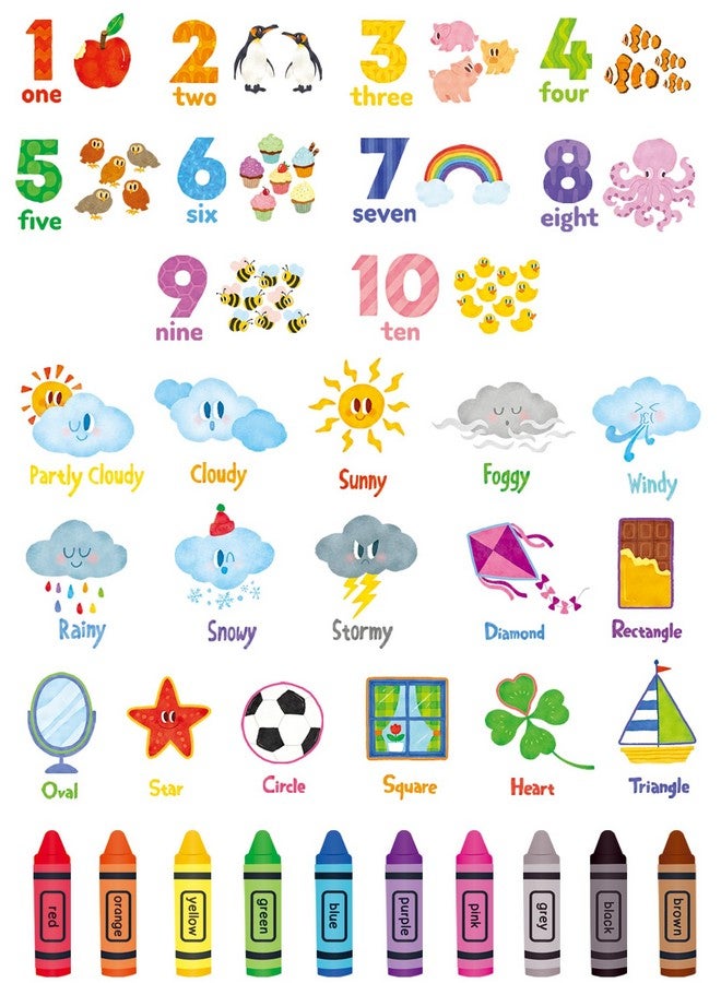 DECOWALL DS9-8056 Numbers Crayons Weather and Shape Wall Decals Stickers Kids Nursery Classroom Bedroom Room décor playroom Stick Peel Educational Removable Colorful Living Decal Animal Learning - Image 1