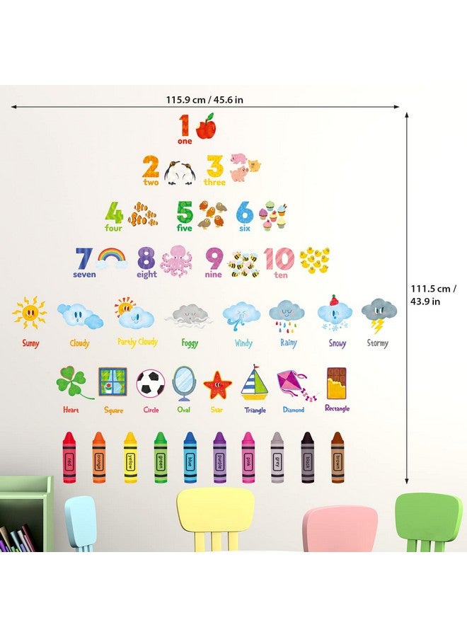 DECOWALL DS9-8056 Numbers Crayons Weather and Shape Wall Decals Stickers Kids Nursery Classroom Bedroom Room décor playroom Stick Peel Educational Removable Colorful Living Decal Animal Learning - Image 5