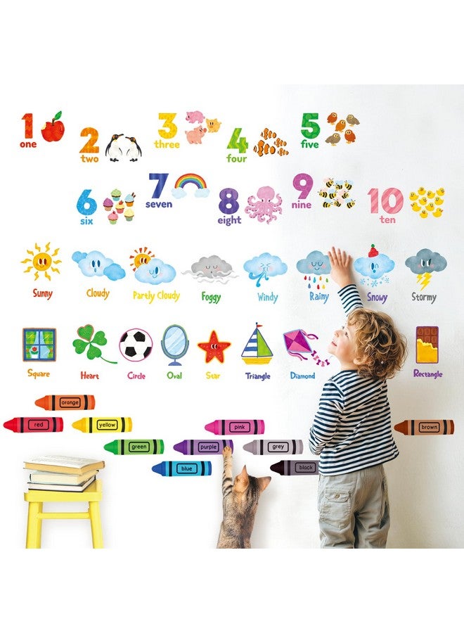 DECOWALL DS9-8056 Numbers Crayons Weather and Shape Wall Decals Stickers Kids Nursery Classroom Bedroom Room décor playroom Stick Peel Educational Removable Colorful Living Decal Animal Learning - Image 2