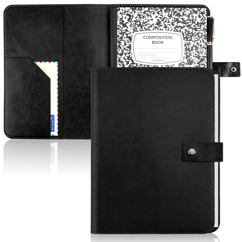SKLENICE PU Leather Composition Notebook Cover 9 3/4 X 7 1/2 in With Composition Book 100 Sheets Vintage Rustic Distressed PU Leather Journal Notebook Cover Portfolio For School Office Home (Black) - Image 1