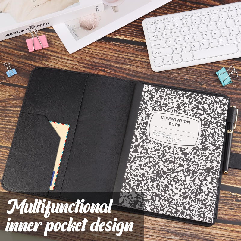 SKLENICE PU Leather Composition Notebook Cover 9 3/4 X 7 1/2 in With Composition Book 100 Sheets Vintage Rustic Distressed PU Leather Journal Notebook Cover Portfolio For School Office Home (Black) - Image 4