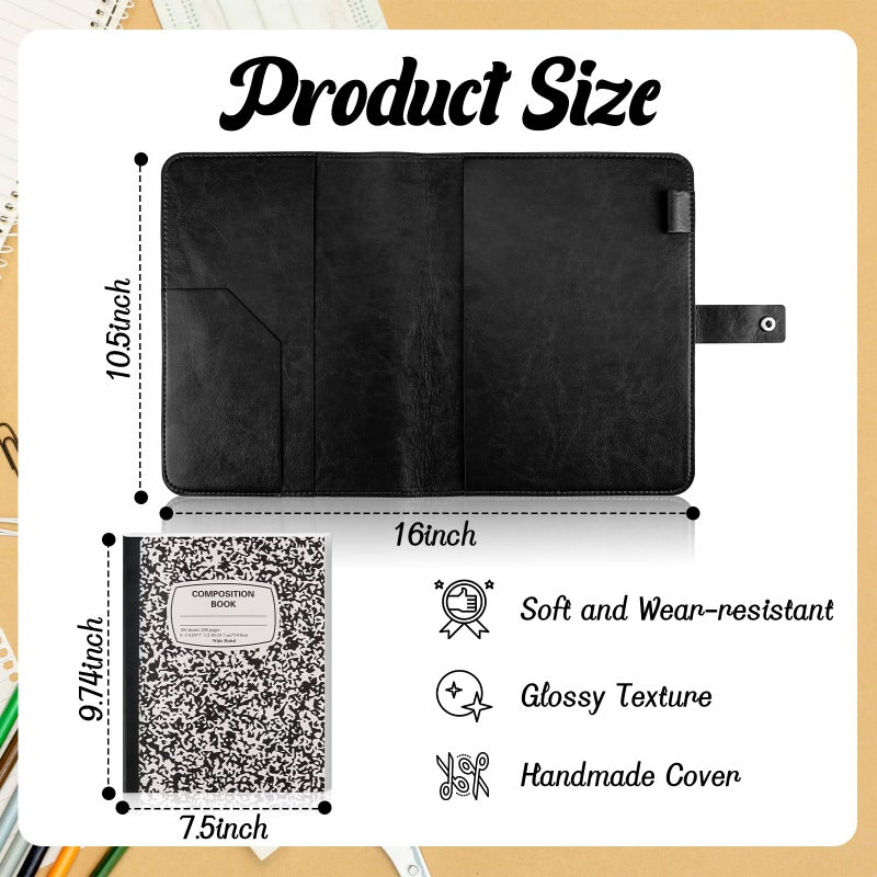 SKLENICE PU Leather Composition Notebook Cover 9 3/4 X 7 1/2 in With Composition Book 100 Sheets Vintage Rustic Distressed PU Leather Journal Notebook Cover Portfolio For School Office Home (Black) - Image 2