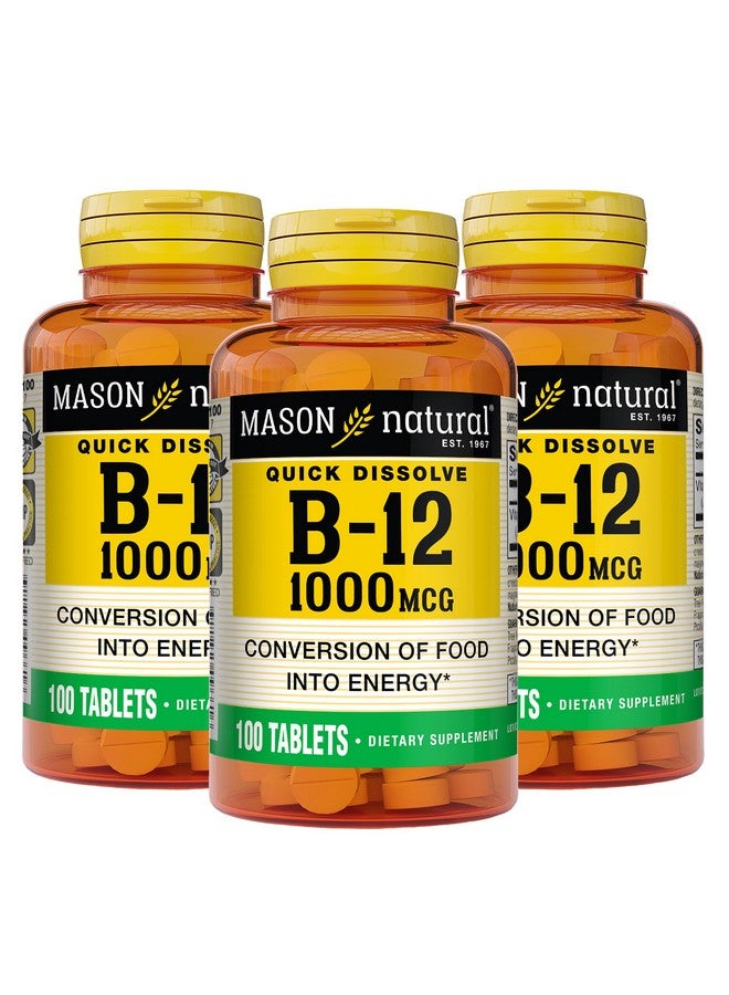 MASON NATURAL B-12 1000 mcg Quick Dissolve, 300 Day Supply for Healthy Conversion of Food into Energy (3 Pack) - Image 1