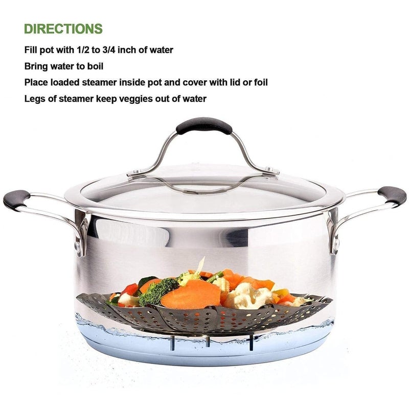 Generic Premium Stainless Steel Collapsible Vegetable Steamer Basket: Foldable Design for Cooking, Fits Various Pot Sizes  - Image 4