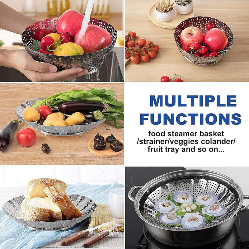 Generic Premium Stainless Steel Collapsible Vegetable Steamer Basket: Foldable Design for Cooking, Fits Various Pot Sizes  - Image 2
