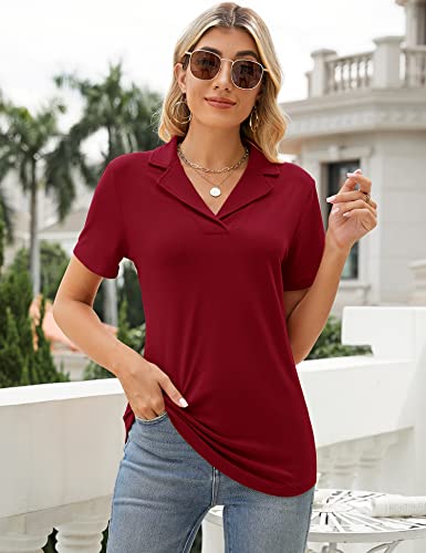 Rapbin Polo Shirts for Women Collared Work Shirts for Women Short Sleeve Collared Shirt Wine Red M - Image 4