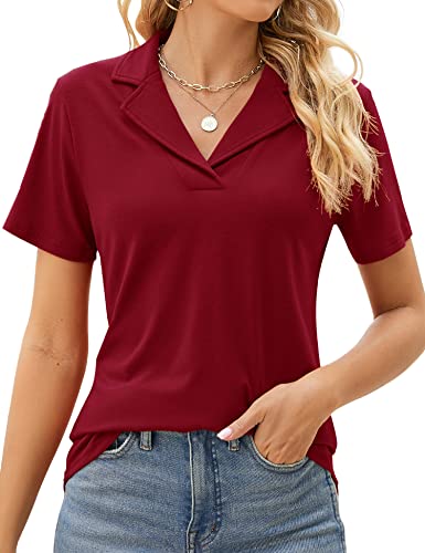 Rapbin Polo Shirts for Women Collared Work Shirts for Women Short Sleeve Collared Shirt Wine Red M - Image 1