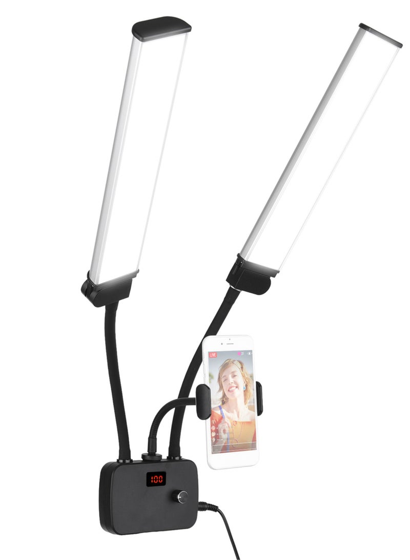 إسكدنيا Flexible Double Arms LED Fill Light Bi-color Dimmable Beauty LED Video Lights 3200K-4500K-5600K 3 Lighting Modes 45W with Phone Holder for Portrait Photography Live Streaming Vlogging Makeup - Image 2