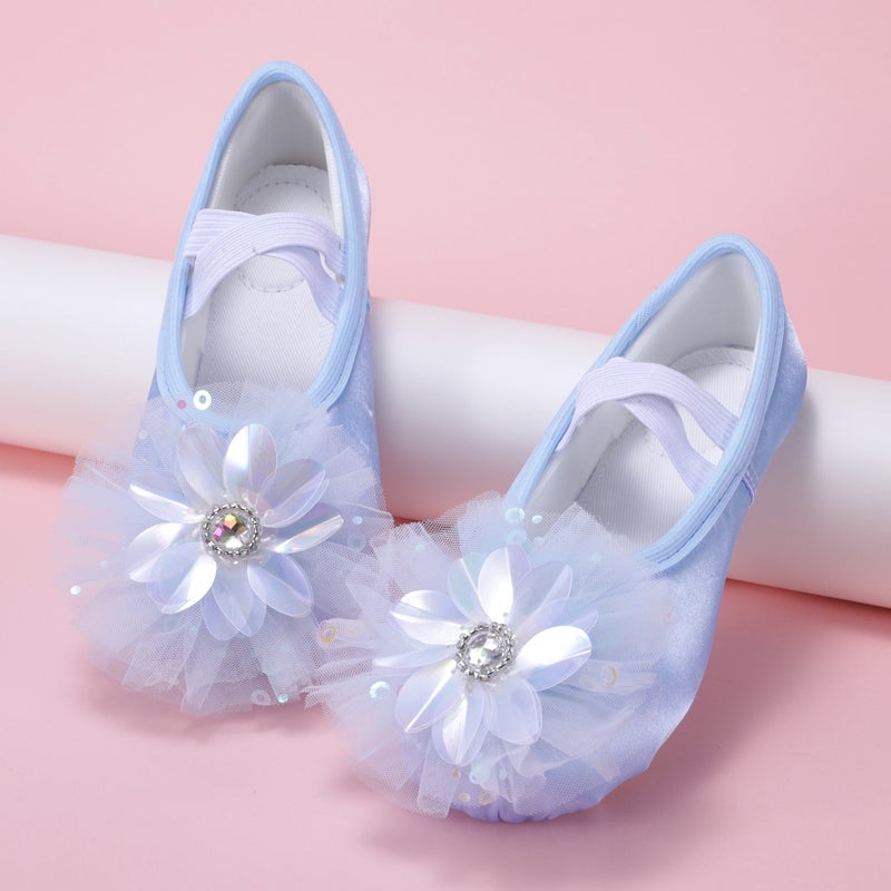 New Blue Big Flower Kidsren''s Dance Shoes Soft Sole Practice Shoes Kidsren''s Dance Shoes Ballet Body Shoes 8012 - Image 1
