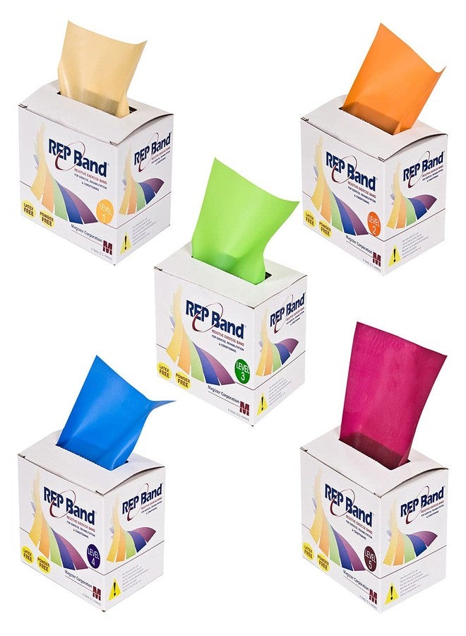 re:p. REP Band Exercise Band - Latex Free - 6 Yard, Set of 5 (1 Each: Peach, Orange, Lime, Blue - Image 1