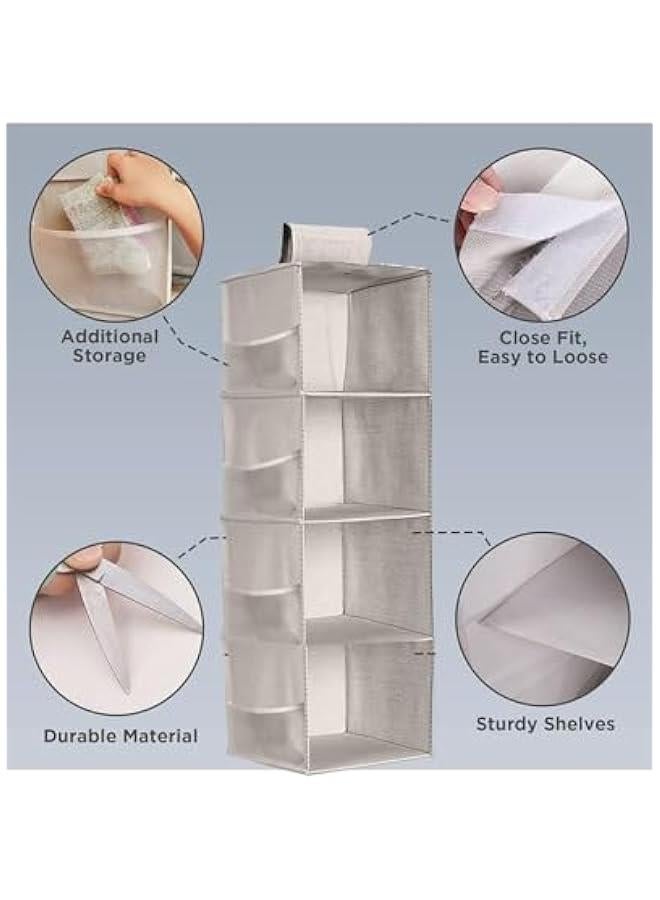 TRASSLE 4-Shelf Hanging Closet Organizer with 8 Side Pockets for Clothes Shoes, Hanging Shelves for Closet, Fabric 80x30x22CM(Grey) - Image 4