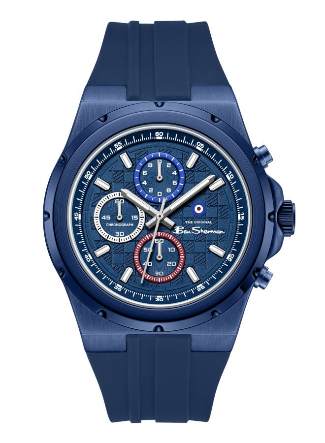 Ben Sherman Manchester  Blue Dial Blue Silicone Strap Chronograph Watch for Men, 43mm - Image 1
