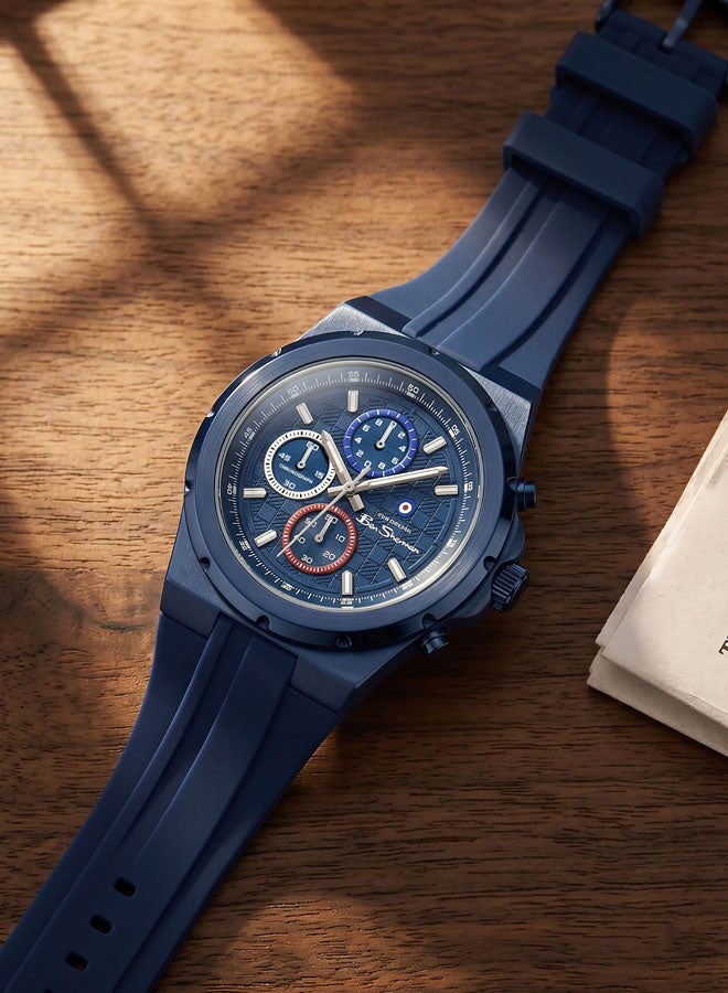 Ben Sherman Manchester  Blue Dial Blue Silicone Strap Chronograph Watch for Men, 43mm - Image 4