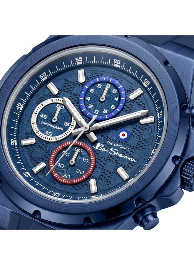 Ben Sherman Manchester  Blue Dial Blue Silicone Strap Chronograph Watch for Men, 43mm - Image 2