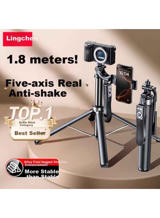 Lingchen 1.8M Single-Lamp Selfie Stick Tripod Extendable Floor Stand Selfie Artifact 360 Degree Rotation Fully Automatic Multi-Function Travel Shooting Anti-Shake Ptz - Image 1