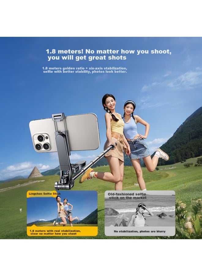 Lingchen 1.8M Single-Lamp Selfie Stick Tripod Extendable Floor Stand Selfie Artifact 360 Degree Rotation Fully Automatic Multi-Function Travel Shooting Anti-Shake Ptz - Image 5