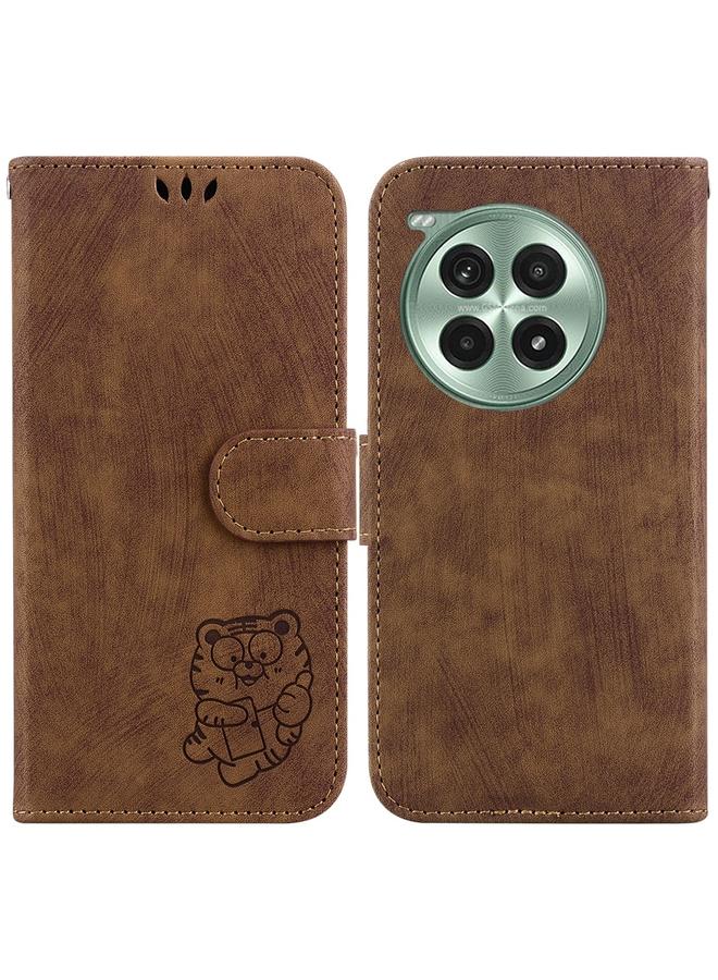 Zaboon For OnePlus Ace 3 Pro Little Tiger Embossed Leather Phone Case(Brown)