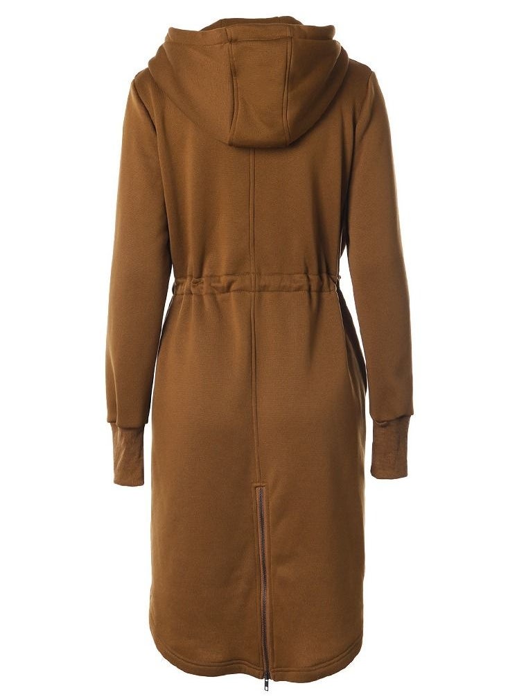 Loquat - Drawstring Waist Zip Side Pocket Hoodie Brown - Image 1