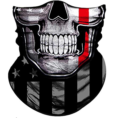 Obacle Skull Face Mask Half for Dust Wind UV Sun Protection Seamless 3D Tube Mask Bandana for Men Women Durable Thin Breathable Skeleton Mask Motorcycle Riding Bike Flag One Red Line Flag Skull - Image 1